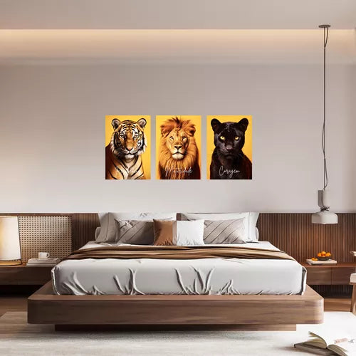 Quadro Decorativo Motivacional Ainmais Tigre Leão Onça A4